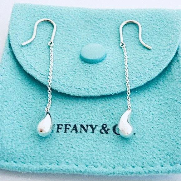 Tiffany & Co 💯% Auth Vintage Teardrop Chain Danglers w/Pouch ✨925 Sterling✨EUC✨ - Picture 2 of 8